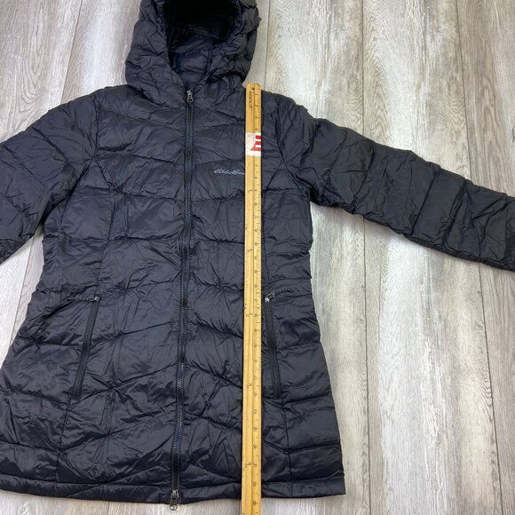 Eddie Bauer Jacket Womens M Black EB650 Chevron Hooded Down Parka Full ZIp * - Picture 6 of 12
